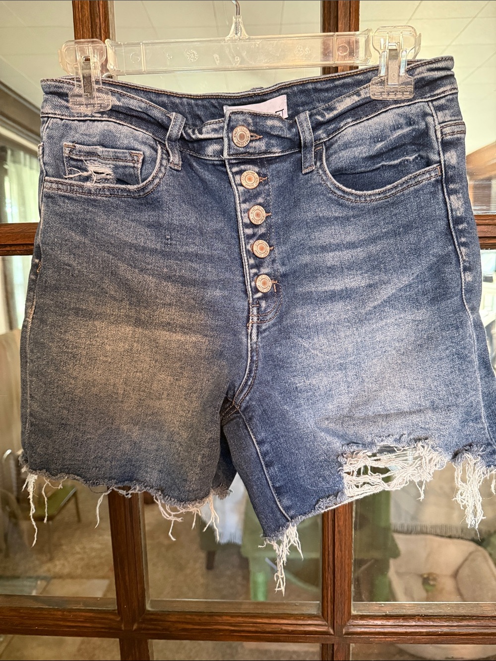 Vervet Flying Monkey Distressed High Rise Button Fly Denim Shorts M VT1041 Blue